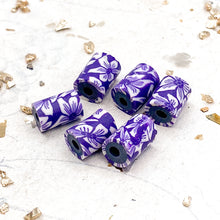 Load image into Gallery viewer, 6 pc Purple Plumeria Polymer Clay Bead Set
