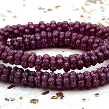 Load image into Gallery viewer, 5mm Ruby Red with an Etched Finish, Gold Luster, and Metallic Pink Wash Forget-Me-Not Spacer Strand
