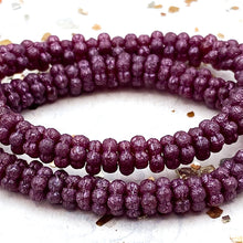 Load image into Gallery viewer, 5mm Ruby Red with an Etched Finish, Gold Luster, and Metallic Pink Wash Forget-Me-Not Spacer Strand
