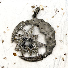 Load image into Gallery viewer, Silver Diamond-Studded Man on the Moon and Tribal Star Pendant
