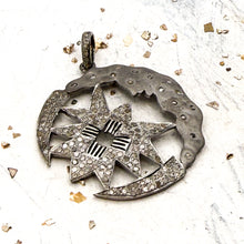Load image into Gallery viewer, Silver Diamond-Studded Man on the Moon and Tribal Star Pendant
