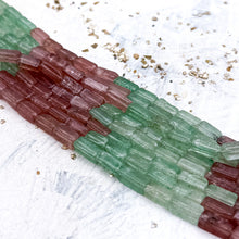 Load image into Gallery viewer, Green and Strawberry Quartz Tube Gemstone Bead Strand
