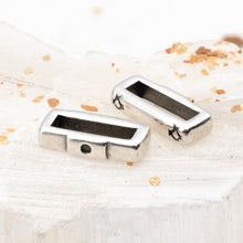 Load image into Gallery viewer, 10mm Antique Silver Crosshatch Slider for Flat Leather
