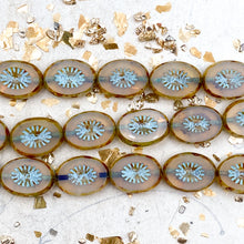 Load image into Gallery viewer, Transparent with Blue and Picasso Wash Kiwi Czech Bead Strand
