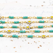 Load image into Gallery viewer, Daisy Link and Turquoise Beaded Plated Brass Chain - 1 Foot
