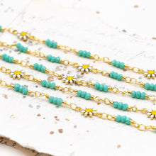 Load image into Gallery viewer, Daisy Link and Turquoise Beaded Plated Brass Chain - 1 Foot
