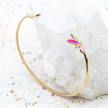 Load image into Gallery viewer, Pink &amp; Orange Enamel Leaves Gold Plated Stainless Steel Dainty Open Cuff  - Paris Find!
