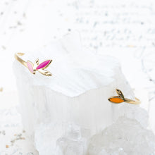 Load image into Gallery viewer, Pink &amp; Orange Enamel Leaves Gold Plated Stainless Steel Dainty Open Cuff  - Paris Find!
