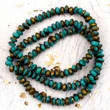 Load image into Gallery viewer, 3x2mm Rondelle Sea Green with Etched and Gold Finishes Bead Strand
