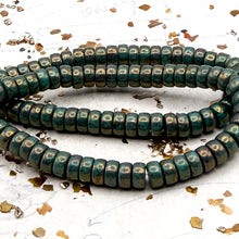 Load image into Gallery viewer, 3x6mm Tiffany Green with Bronze Finish Heishi Bead Strand
