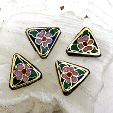 Load image into Gallery viewer, Blue Floral Triangle Cloisonne Bead Set (4pcs)
