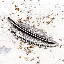 Load image into Gallery viewer, Antique Silver-Plated Feather Pendant with Connectors
