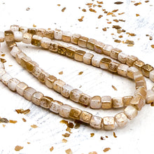 Load image into Gallery viewer, 4mm Cube Bead Strand White with a Gold Finish
