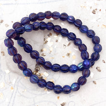 Load image into Gallery viewer, 6mm Matte Plum with AB Finish and Purple Wash Faceted Melon Bead Strand
