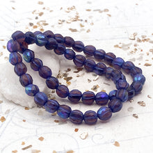 Load image into Gallery viewer, 6mm Matte Plum with AB Finish and Purple Wash Faceted Melon Bead Strand
