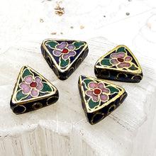 Load image into Gallery viewer, Blue Floral Triangle Cloisonne Bead Set (4pcs)
