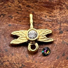 Load image into Gallery viewer, Antique Gold Tiny Dragonfly Bezel Charm
