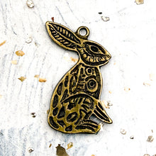 Load image into Gallery viewer, Antique Brass Bunny Charm
