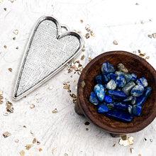 Load image into Gallery viewer, Antique Silver-Plated Heart with Lapis Stones
