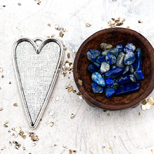 Load image into Gallery viewer, Antique Silver-Plated Heart with Lapis Stones

