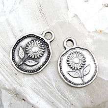 Load image into Gallery viewer, Antique Silver Flower Charm Pair
