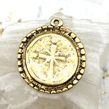 Load image into Gallery viewer, Antique Gold Dotted Ancient Circle Cross Charm
