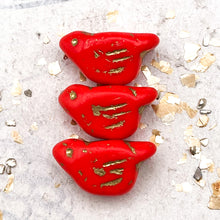 Load image into Gallery viewer, 11x22mm Bird Fluorescent Red with Gold Wash
