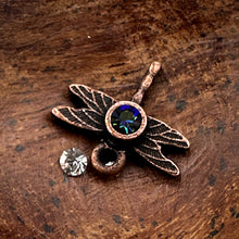 Load image into Gallery viewer, Antique Copper Tiny Dragonfly Bezel Charm
