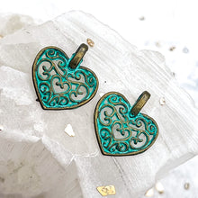 Load image into Gallery viewer, Antique Brass Plated Turquoise Heart Pendant Pairs

