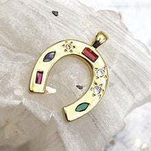 Load image into Gallery viewer, Antique Gold-Plated Rhinestone Horseshoe Pendant

