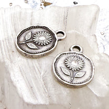 Load image into Gallery viewer, Antique Silver Flower Charm Pair
