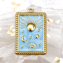 Load image into Gallery viewer, 18K Gold Plated Light Sky Blue Moon, Sun, &amp; Star Charm
