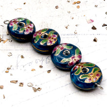 Load image into Gallery viewer, Blue Floral Cloisonne Bead Set (4pcs)
