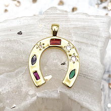 Load image into Gallery viewer, Antique Gold-Plated Rhinestone Horseshoe Pendant
