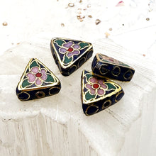 Load image into Gallery viewer, Blue Floral Triangle Cloisonne Bead Set (4pcs)
