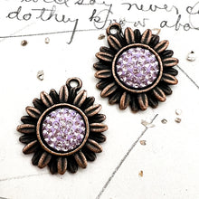 Load image into Gallery viewer, Light Amethyst Cab &amp; Antique Copper Flower Pair
