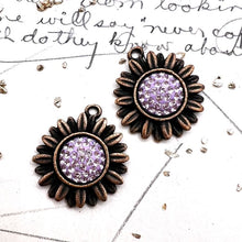 Load image into Gallery viewer, Light Amethyst Cab &amp; Antique Copper Flower Pair
