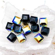 Load image into Gallery viewer, 6mm Jet Aurore Boreale B Premium Austrian Crystal Cube Beads - 12pcs
