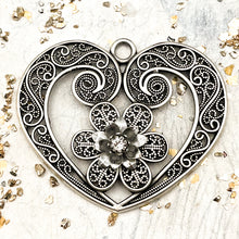 Load image into Gallery viewer, Pre-Order Large Antique Silver Blooming Heart Roulette Pendant
