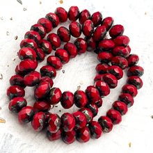 Load image into Gallery viewer, 6x8mm Rondelle Ruby Red and Ladybug with Picasso Finish
