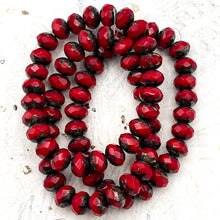 Load image into Gallery viewer, 6x8mm Rondelle Ruby Red and Ladybug with Picasso Finish
