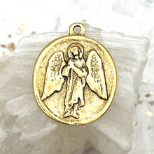 Load image into Gallery viewer, Pre-Order Antique Gold Archangel St. Raphael Pendant
