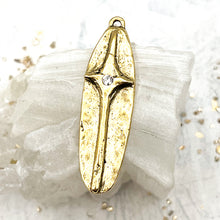 Load image into Gallery viewer, Antique Gold Elongated Cross with Crystal Pendant
