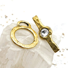 Load image into Gallery viewer, Large Antique Gold Hammered Toggle Clasp with Crystal
