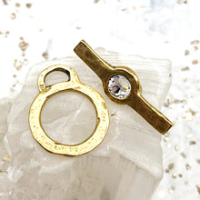 Load image into Gallery viewer, Large Antique Gold Hammered Toggle Clasp with Crystal
