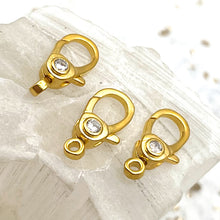 Load image into Gallery viewer, Antique Gold Medium Rhinestone Encrusted Lobster Clasp with Swivel Ring
