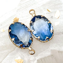 Load image into Gallery viewer, 19mm Oval Light Steel Blue Glass with Brass Charm Pair
