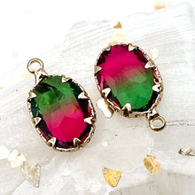 Load image into Gallery viewer, 19mm Oval Green/Pink Glass with Brass Charm Pair
