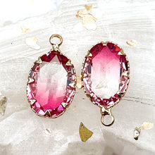 Load image into Gallery viewer, 19mm Oval Deep Pink Glass with Brass Charm Pair
