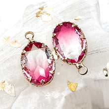 Load image into Gallery viewer, 19mm Oval Deep Pink Glass with Brass Charm Pair
